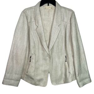 Chico's‎ Beige Cream Tweed Textured Blazer Jacket Women's Size Large Career